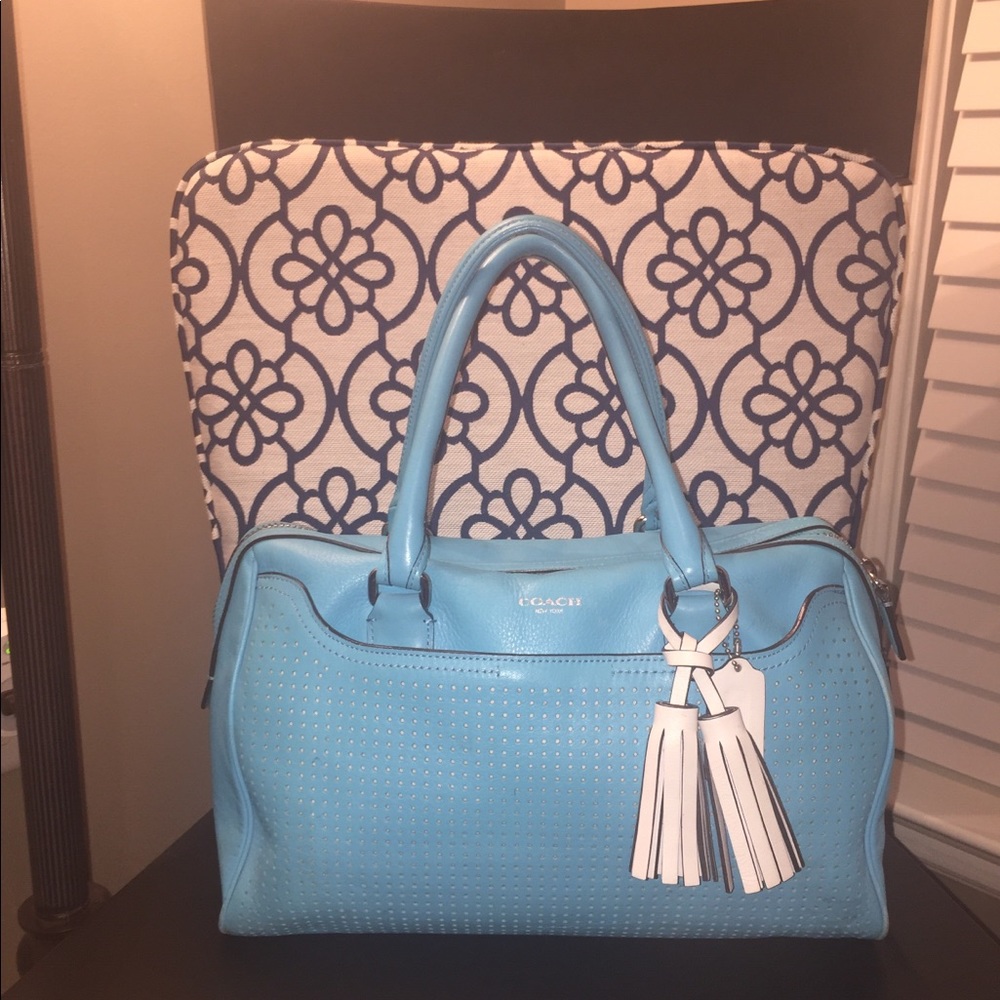 COACH REAL Leather Tiffany blue large handbag
